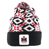 IH Youth Jaquard Red, Black & White Cap with Pom Pom