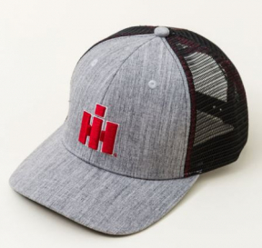 IH International Harvester Heather Grey Mesh Back Trucker Cap with 3D Embroidery Logo