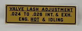 Valve Lash Adjustment Decal for Black Diamond and BG 6-cylinder Engines