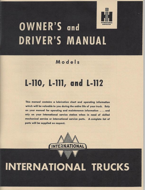 International L-110, L-111, L-112 Series Truck Operator's Manual