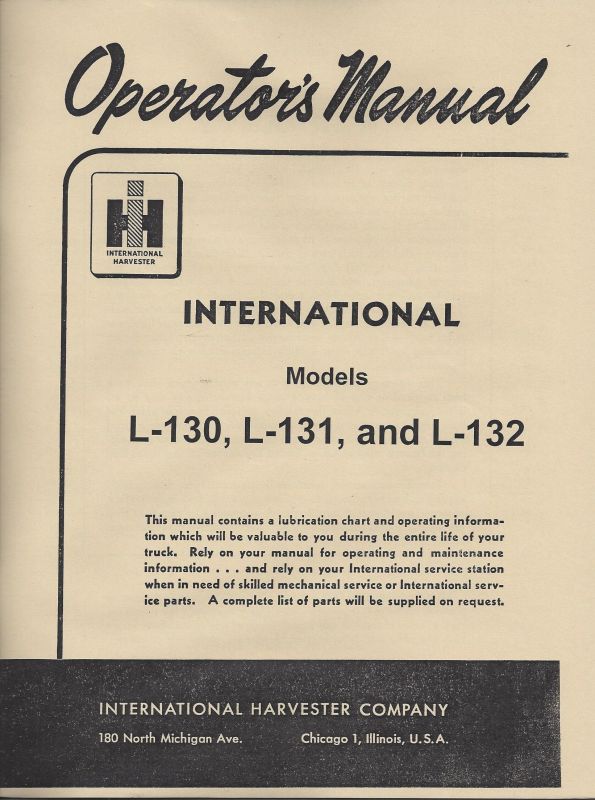 International L-130, L-131 & L-132 Series Truck Operator's Manual