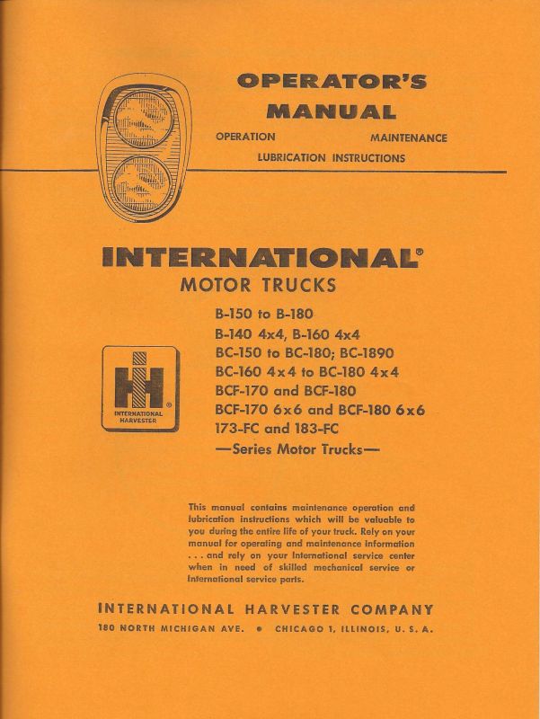 International B-150 to B-180 (with BC and BCF models) Truck Operator's Manual