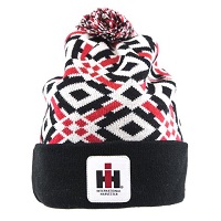 IH Youth Jaquard Red, Black & White Beanie with Pom Pom