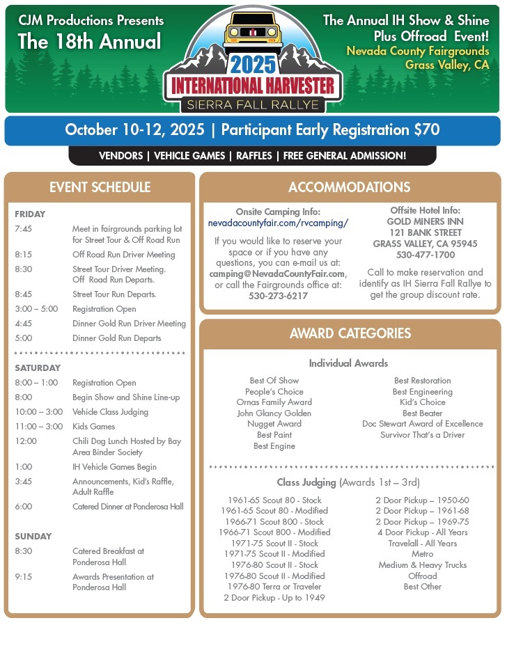NOW OPEN!!! - Sunday Breakfast Ticket for the 2025 IH Sierra Fall Rallye
