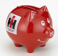 Red Stoneware Piggy Bank w/ IH International Harvester Logo