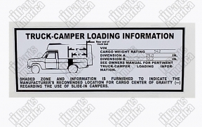 Truck-Camper Loading Information Decal for 1969-75 D Series Trucks