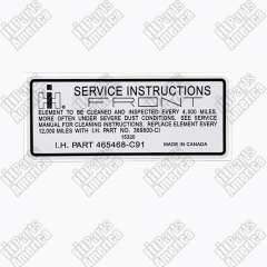 Air Cleaner Service Instructions Decal for IH Engine