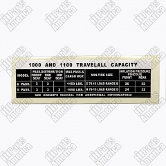 Capacity Decal for 1969-71 1000 and 1100 Travelall