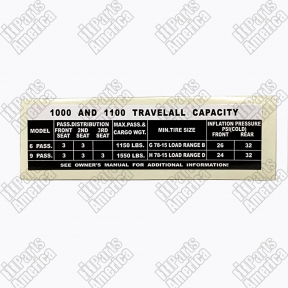 Capacity Decal for 1969-71 1000 and 1100 Travelall