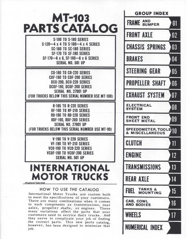 Parts Catalog for International S-100 to S-180 Series, S-120 4x4, 140, 4x4, 160 4x4, SA-120 & More